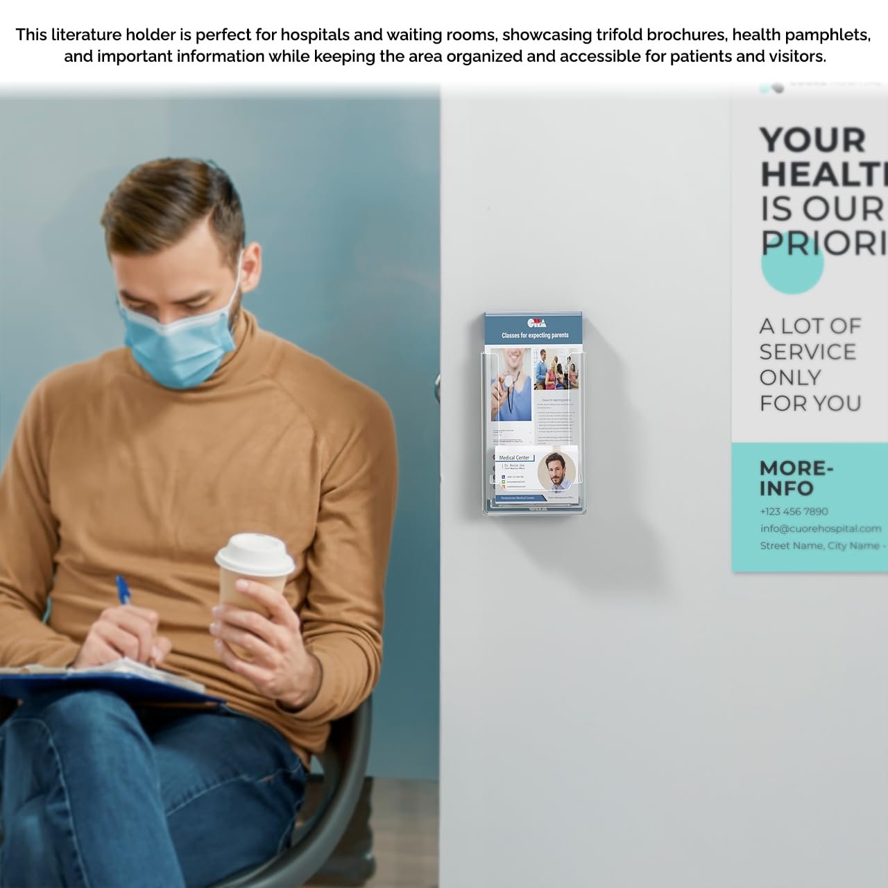 Marketing Holders Brochure Holder Trifold Display Countertop Clear See Through Maps Menu Bifold Compartment Acrylic