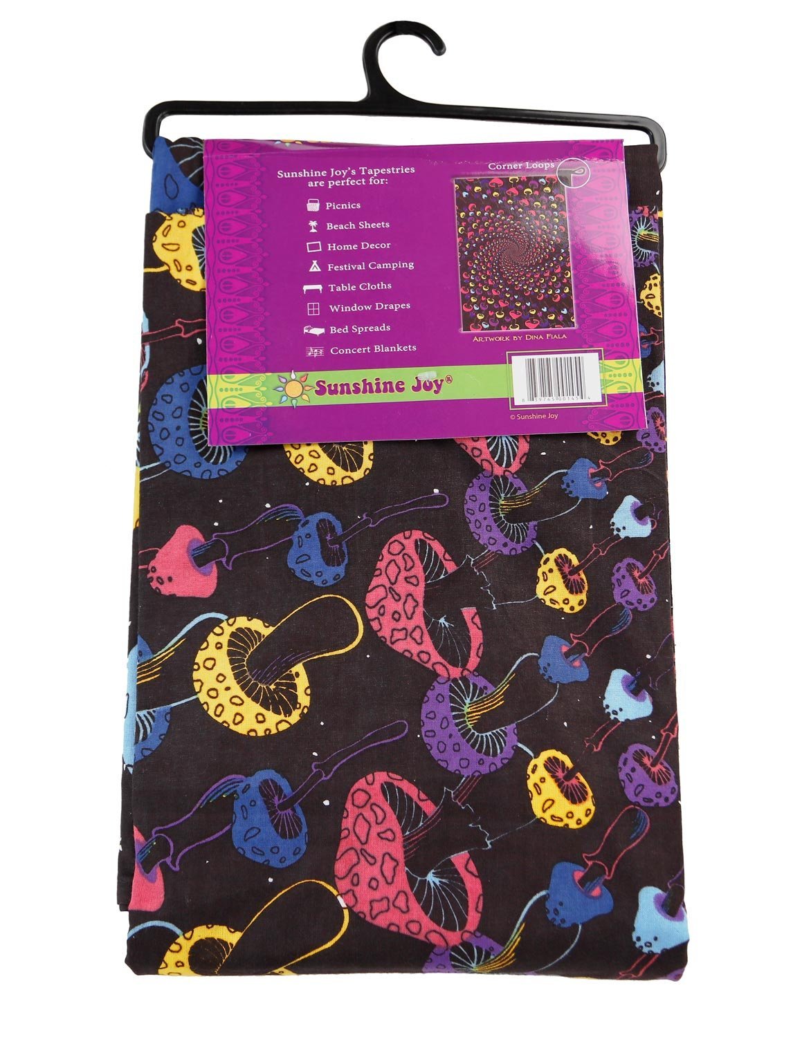 Sunshine Joy 3D Magic Mushroom Spiral Tapestry Wall Art Beach Sheet Huge 60x90 Inches - Amazing 3D Effects