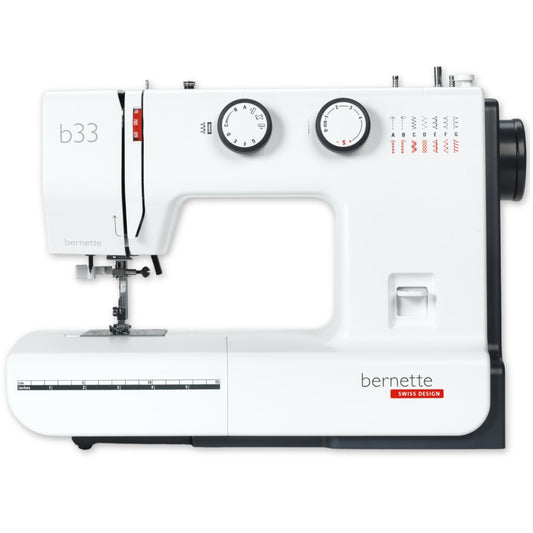 Bernette B33 Swiss Design Sewing Machine | Beginner-Friendly, Includes 15 Stitches, 4-Step Buttonhole, Adjustable Thread Tension, Semi-Automatic Needle Threader, 5 Presser Feet, Bobbins, Accessories