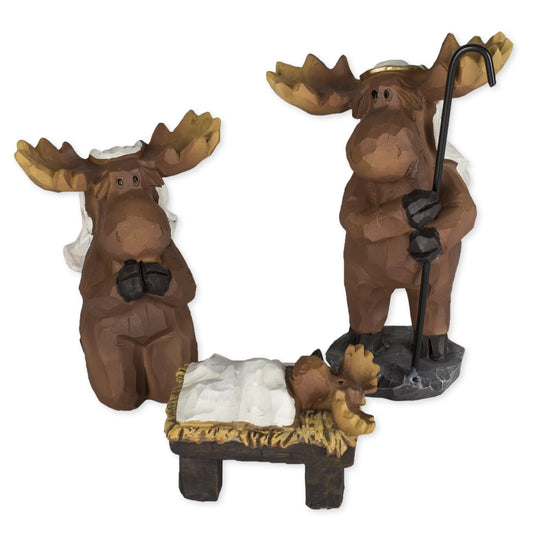Slifka Sales Co. 3 Piece Moose Holy Family Resin Christmas Nativity Set