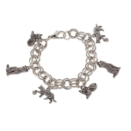 1928 Jewelry Women's Pewter 6 Cat Charm Bracelet, Silver, One Size