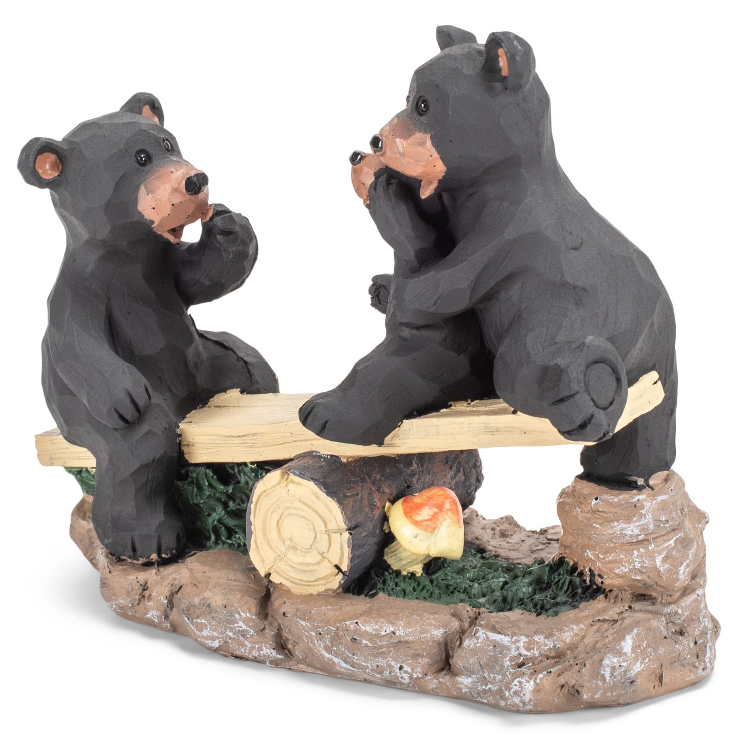 Bears Family On A Teeter Totter Natural Black 6 x 5 Resin Stone Figurine