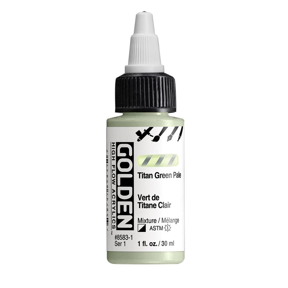High Flow Acrylics by GOLDEN, Titan Green Pale, 1 fl. oz. Bottle, Professional Acrylic Paint, Semi-Opaque
