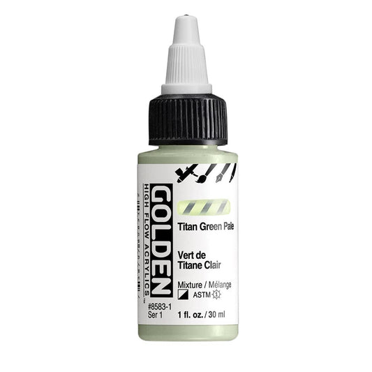 High Flow Acrylics by GOLDEN, Titan Green Pale, 1 fl. oz. Bottle, Professional Acrylic Paint, Semi-Opaque