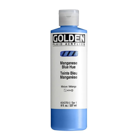 Fluid Acrylics by GOLDEN, Manganese Blue Hue, 8 fl. oz. Bottle, Professional Acrylic Paint, Semi-Transparent