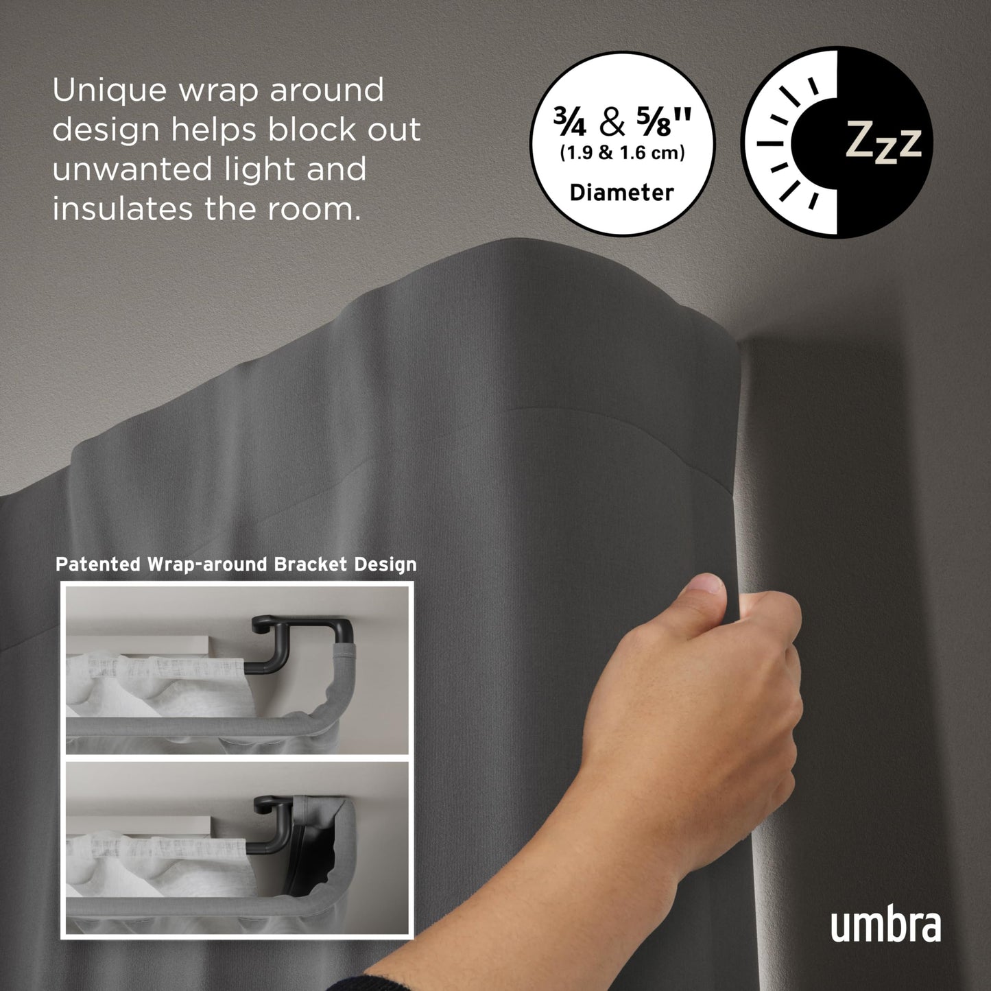 Umbra Twilight Double Curtain Rod Set – Wrap Around Design Ideal for Blackout or Room Darkening Panels
