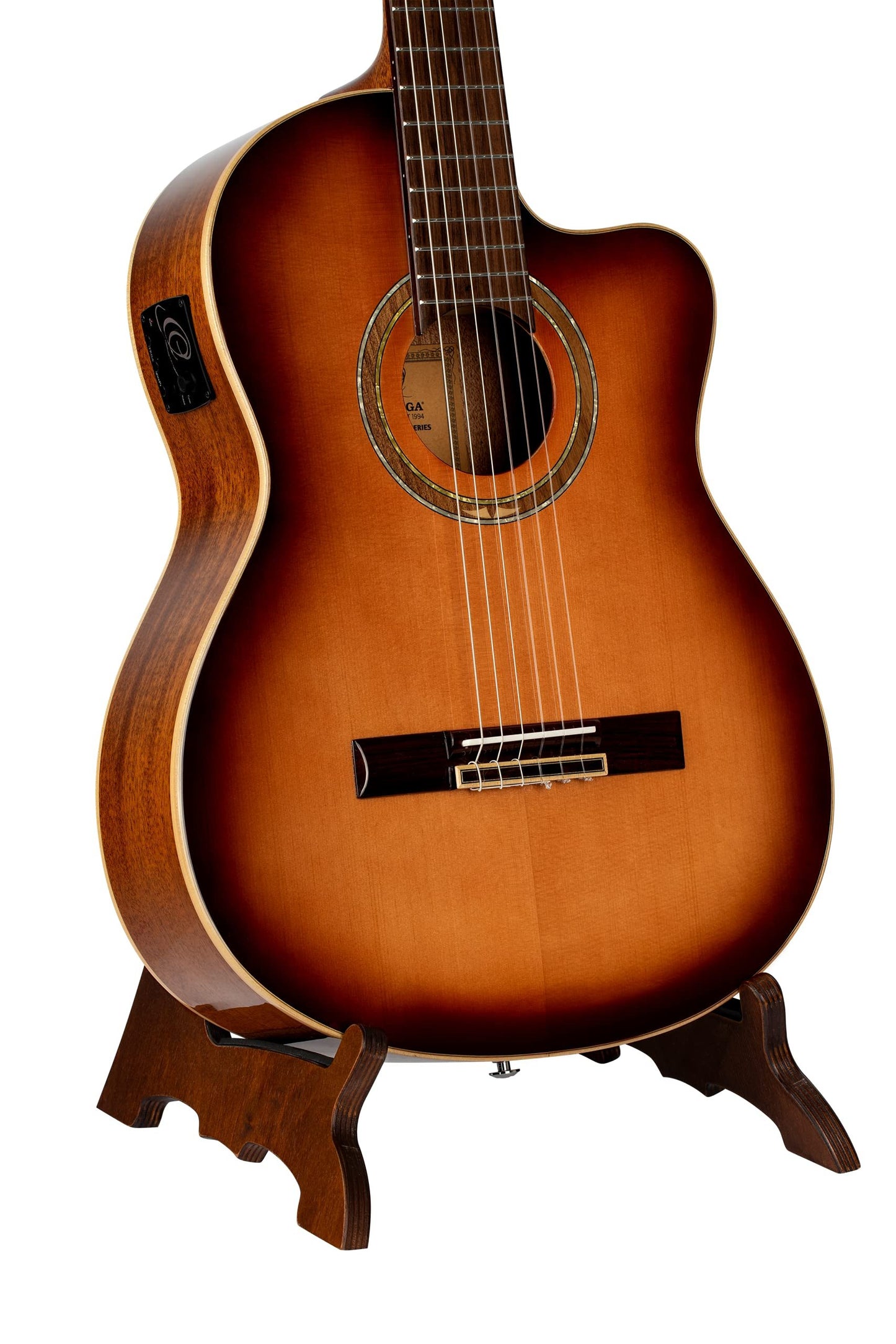 Ortega Guitars Wooden Acoustic Guitar Stand Made w/Birch Wood-Brown (OWGS-1)