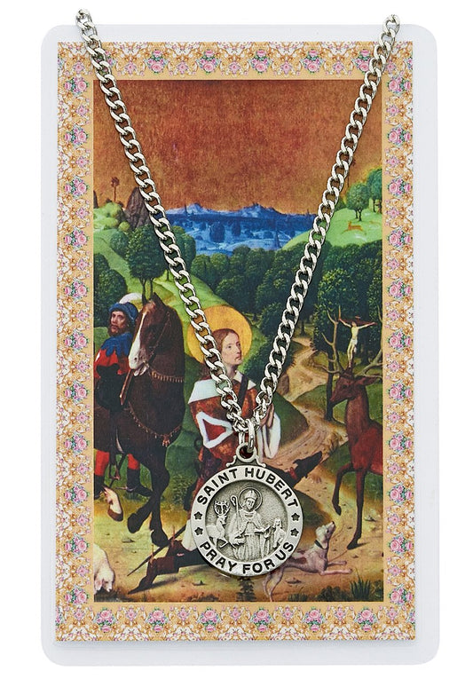 St Hubert Prayer Card With Medal Catholic Christian Pendant Charm Patron Saint