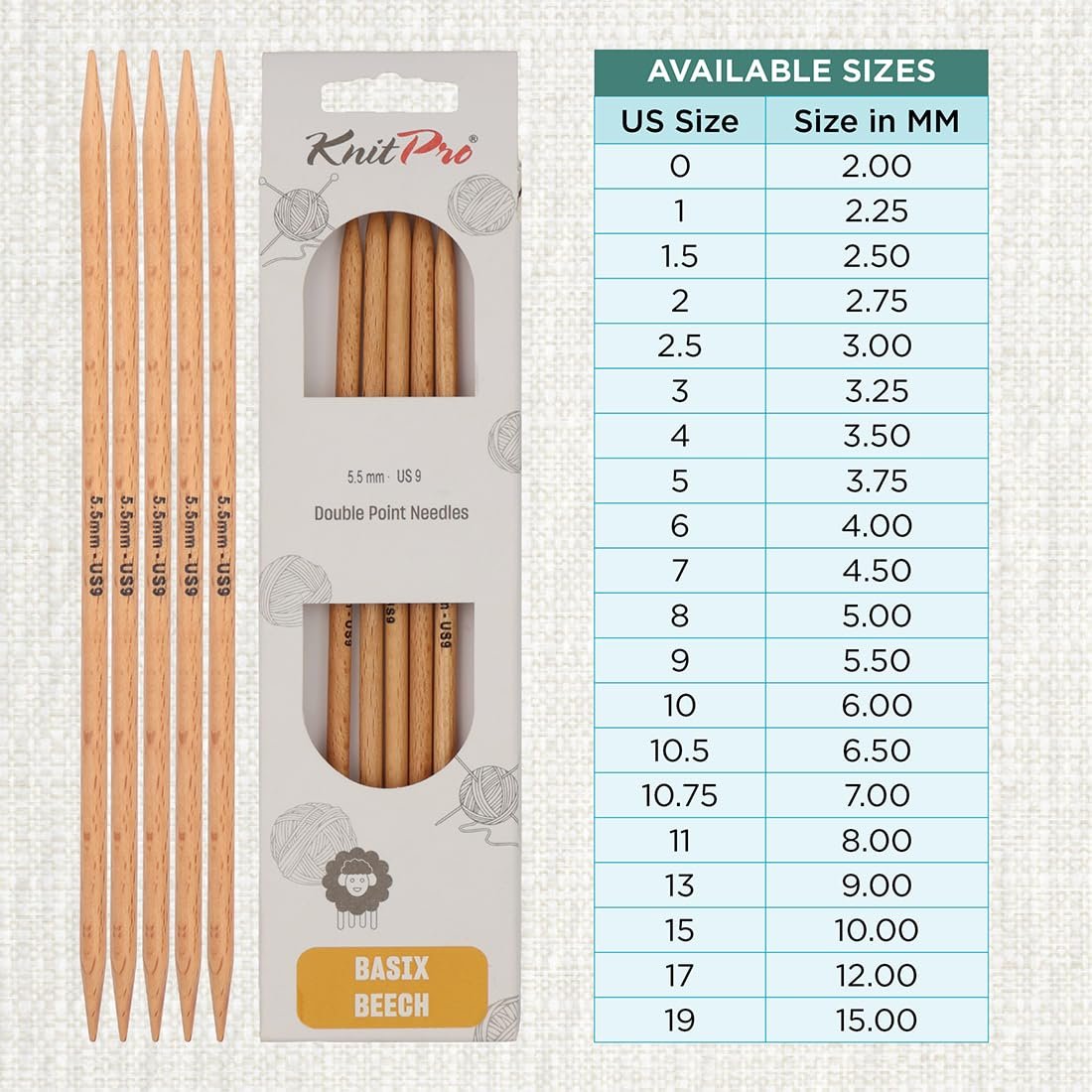 KnitPro Basix Beech Double Pointed Needles 8" (20cm)
