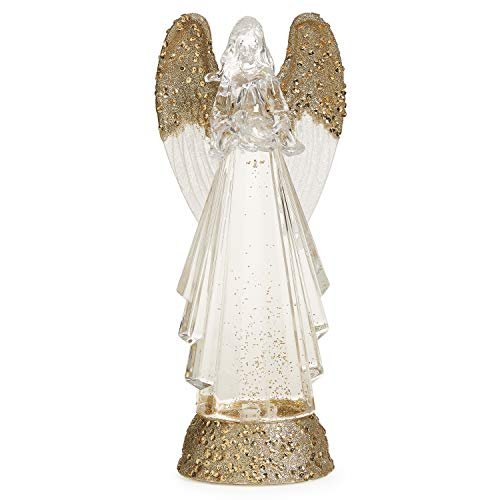 Roman 12.75-Inch Lighted Swirl Angel with Gold Wings Confetti Lites – USB-Powered Tabletop Christmas Decoration – Sparkling Holiday Accent with LED Lights