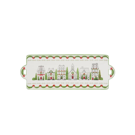 December Diamonds 13-Inch City Sidewalk Serving Platter – Festive Holiday Tableware & Decorative Christmas Platter