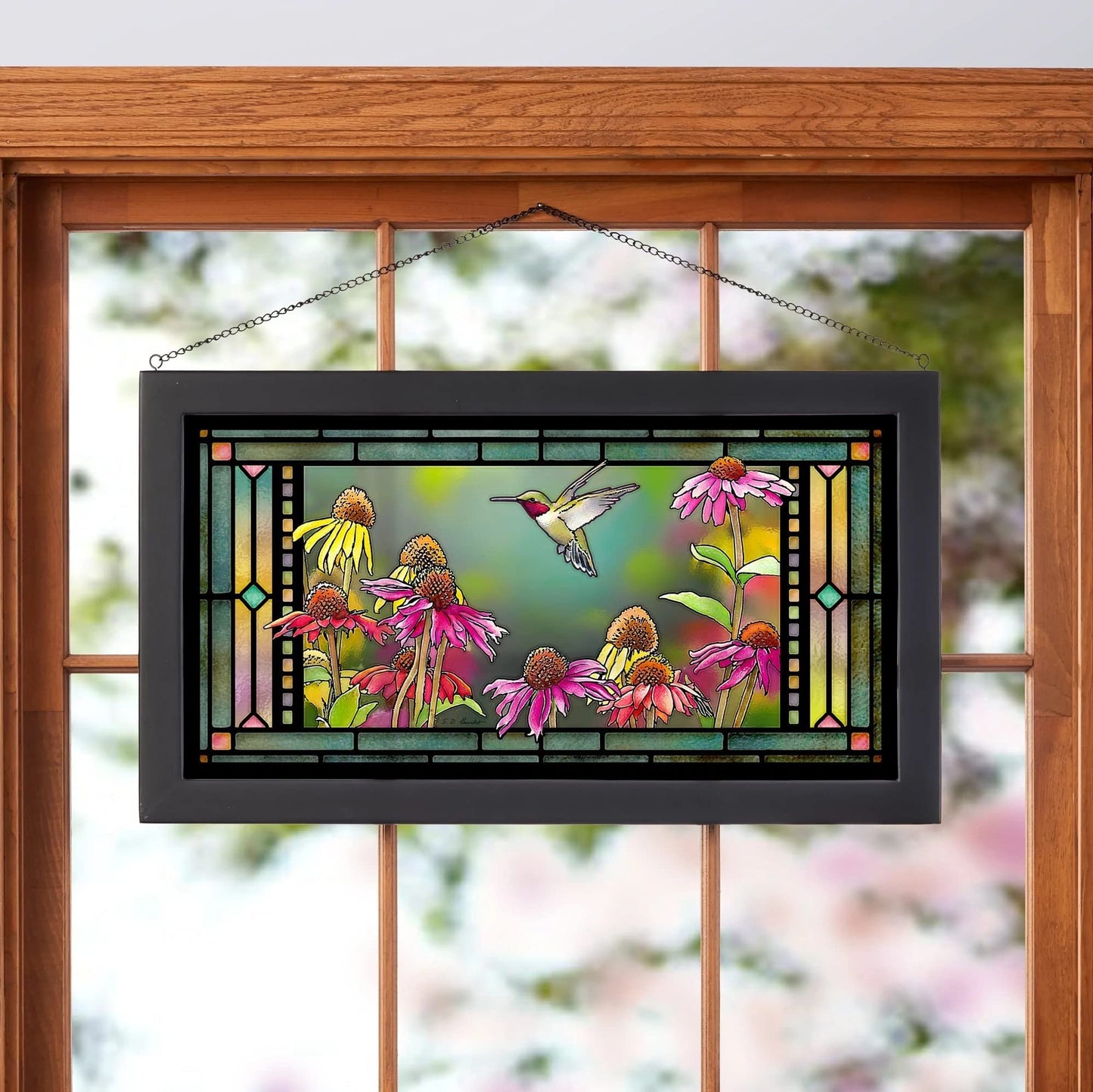 Wild Wings Ruby in Echinacea 13" x 23" Stained Glass Art by Artist Susan Bourdet