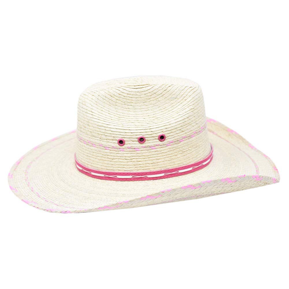Bullhide Hats Girls' Candy Kisses 10x Palm Leaf Straw Cowboy Hat, Natural/Pink, One Size