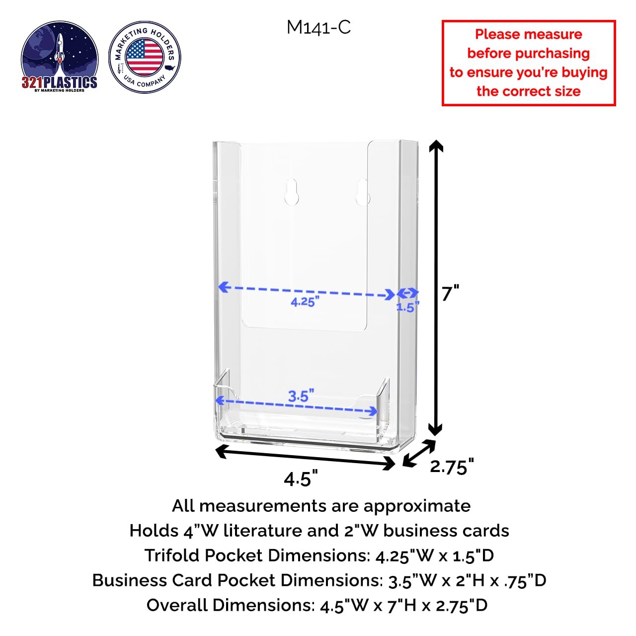 Marketing Holders Brochure Holder Trifold Display Countertop Clear See Through Maps Menu Bifold Compartment Acrylic