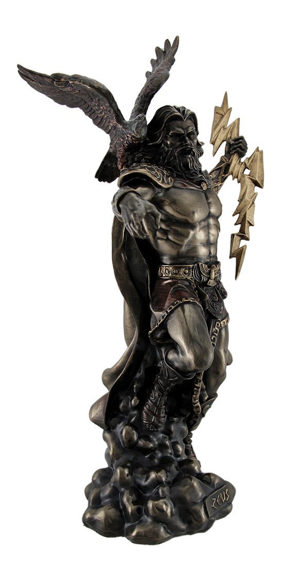 Veronese Design Zeus Greek God of Thunder w/Aetos Dios Wielding Lightning Bolt Statue