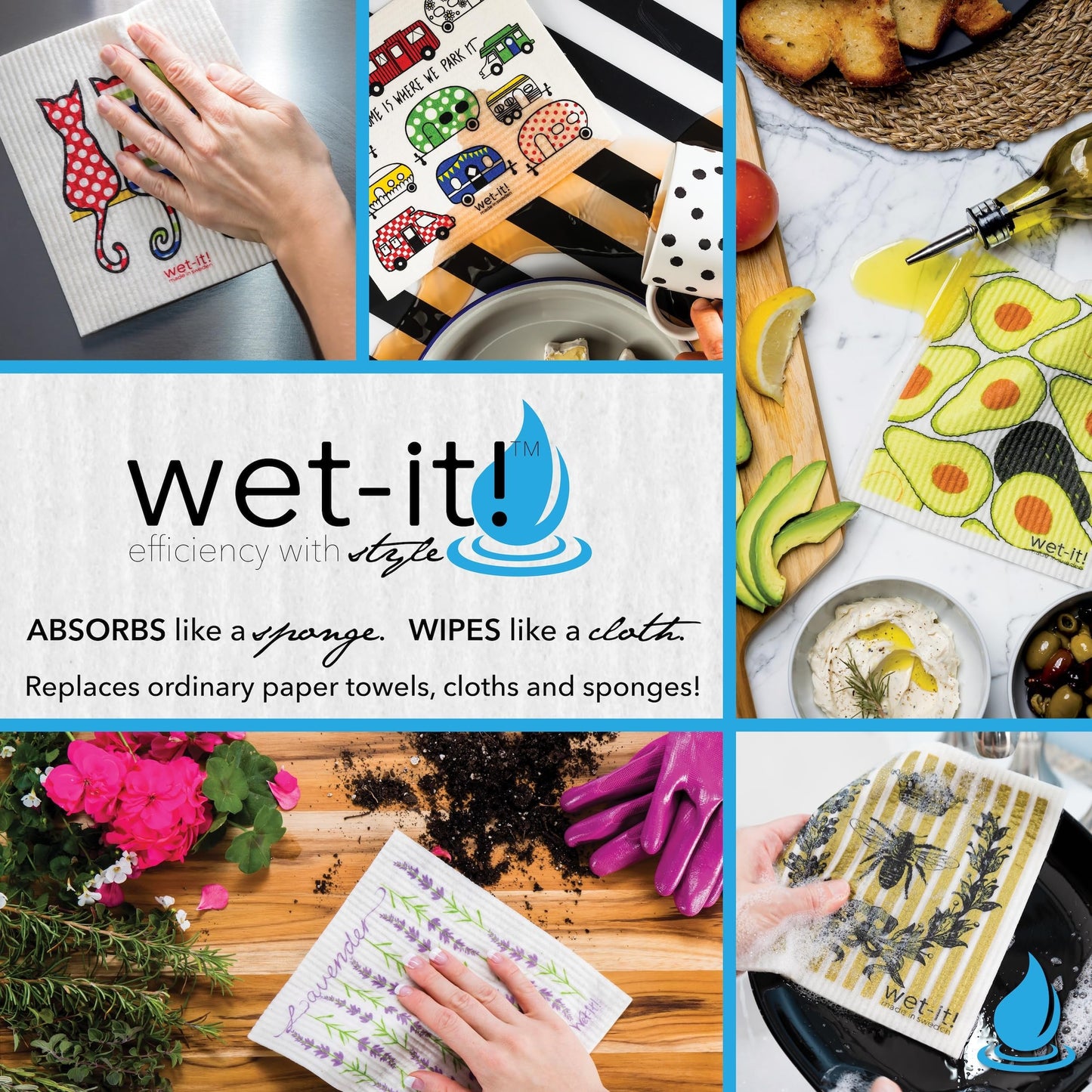 Wet It Swedish Dishcloths for Kitchen Washing Dishes - Reusable Swedish Dish Cloths - Reusable Paper Towels Alternative Swedish Dishcloths made in Sweden - Washable Kitchen Dish Cloths Cleaning Sponge