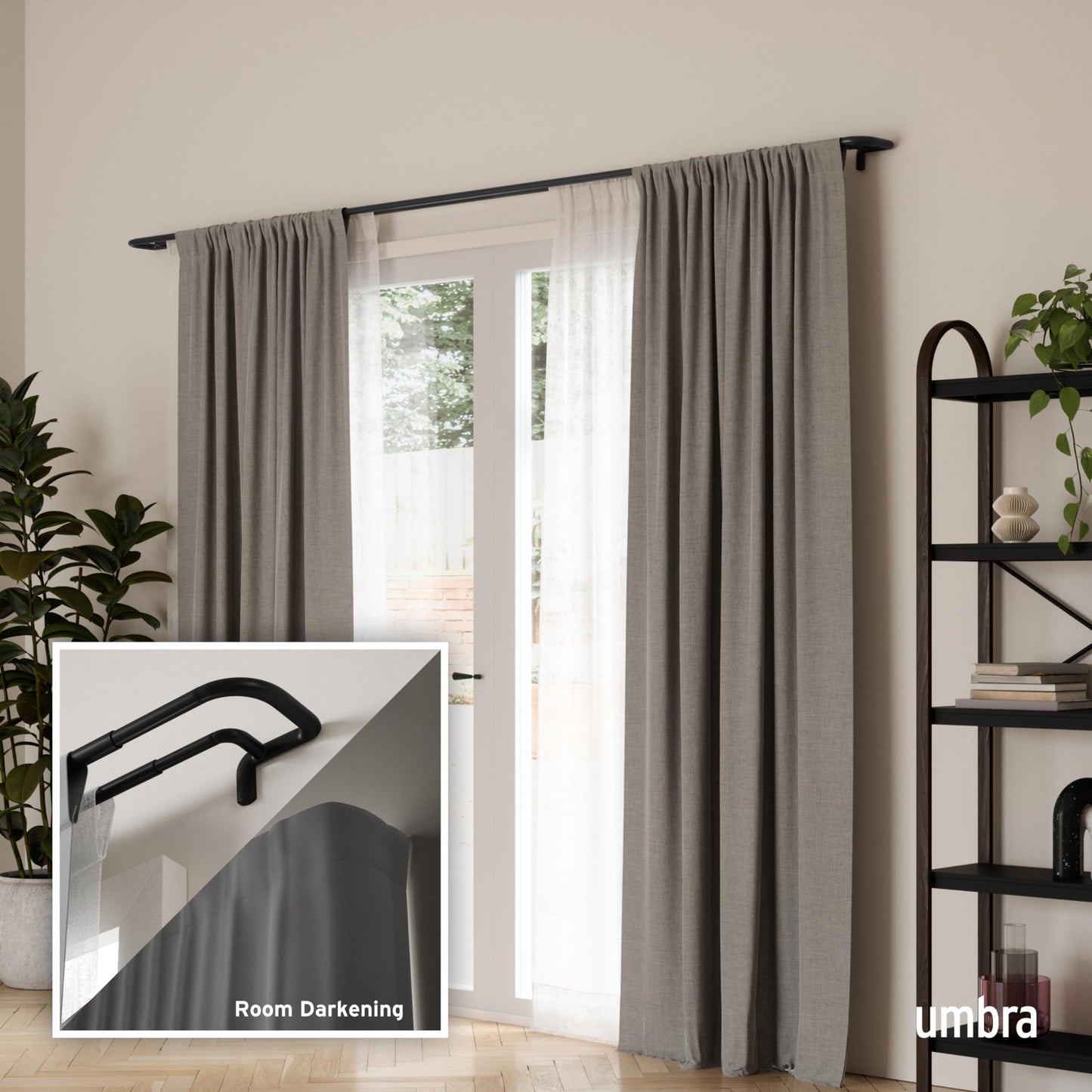 Umbra Twilight Double Curtain Rod Set – Wrap Around Design Ideal for Blackout or Room Darkening Panels