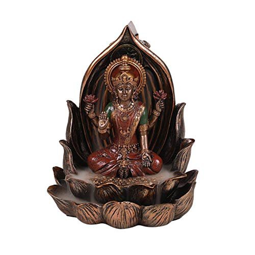 Pacific Giftware Sacred Hindu Goddess Lakshmi Sitting on Lotus Flower Resin Home Decor Backflow Burner