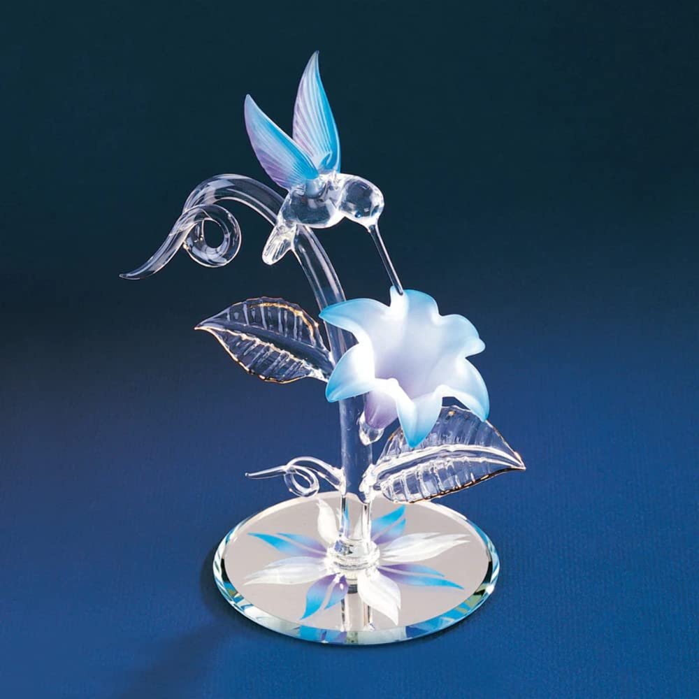 Glass Baron Blue Hummingbird with Flower Figurine