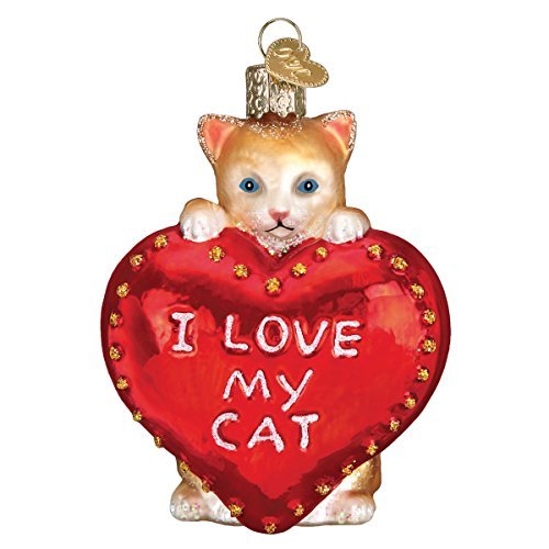 Old World Christmas Ornaments I Love My Cat Glass Blown Ornaments for Christmas Tree