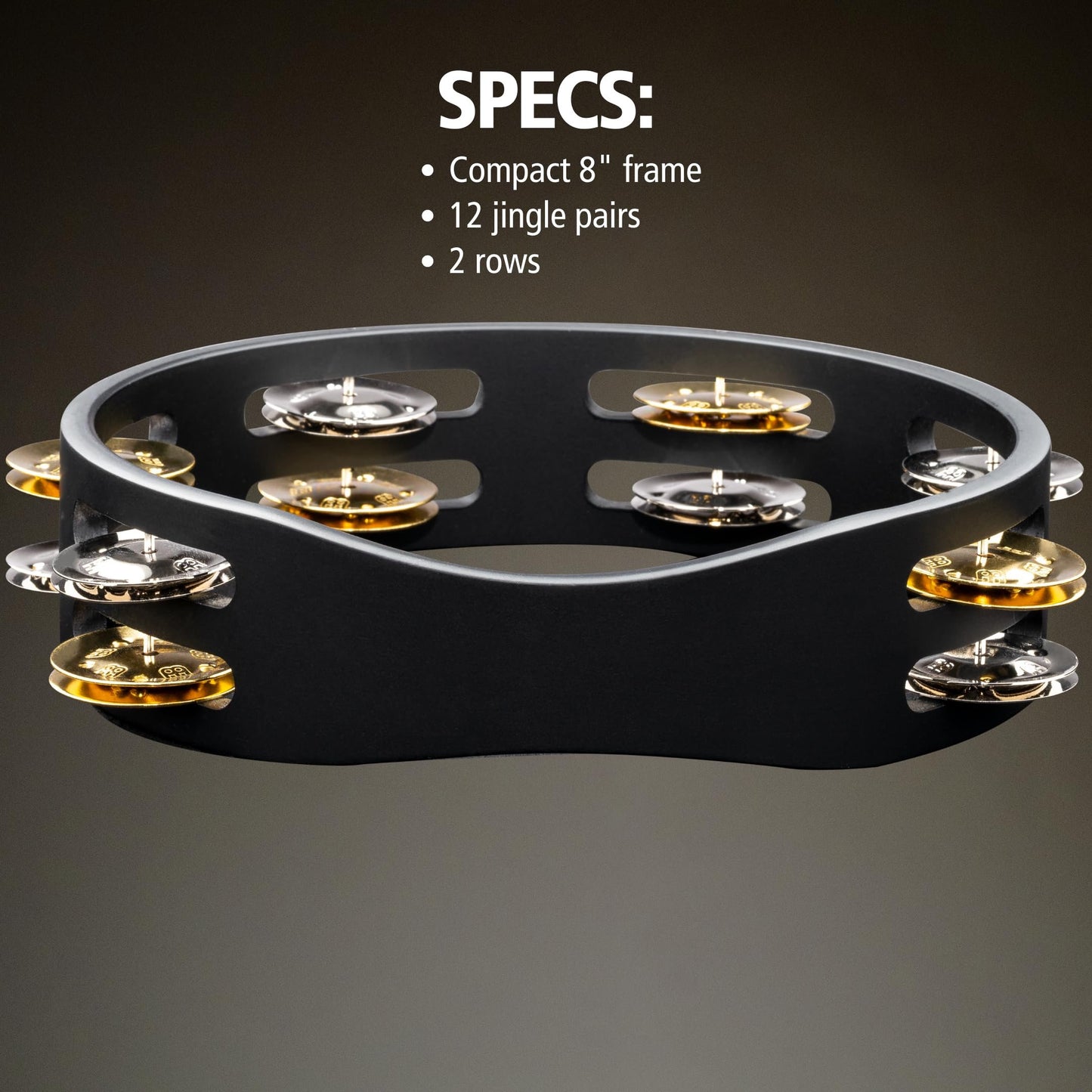 Meinl Percussion Compact Wood Tambourine with Dual Alloy Plated Steel/Solid Brass Jingles, Double Row — NOT Made in China — for All Musicians, 2-Year Warranty (CTA2M-BK)