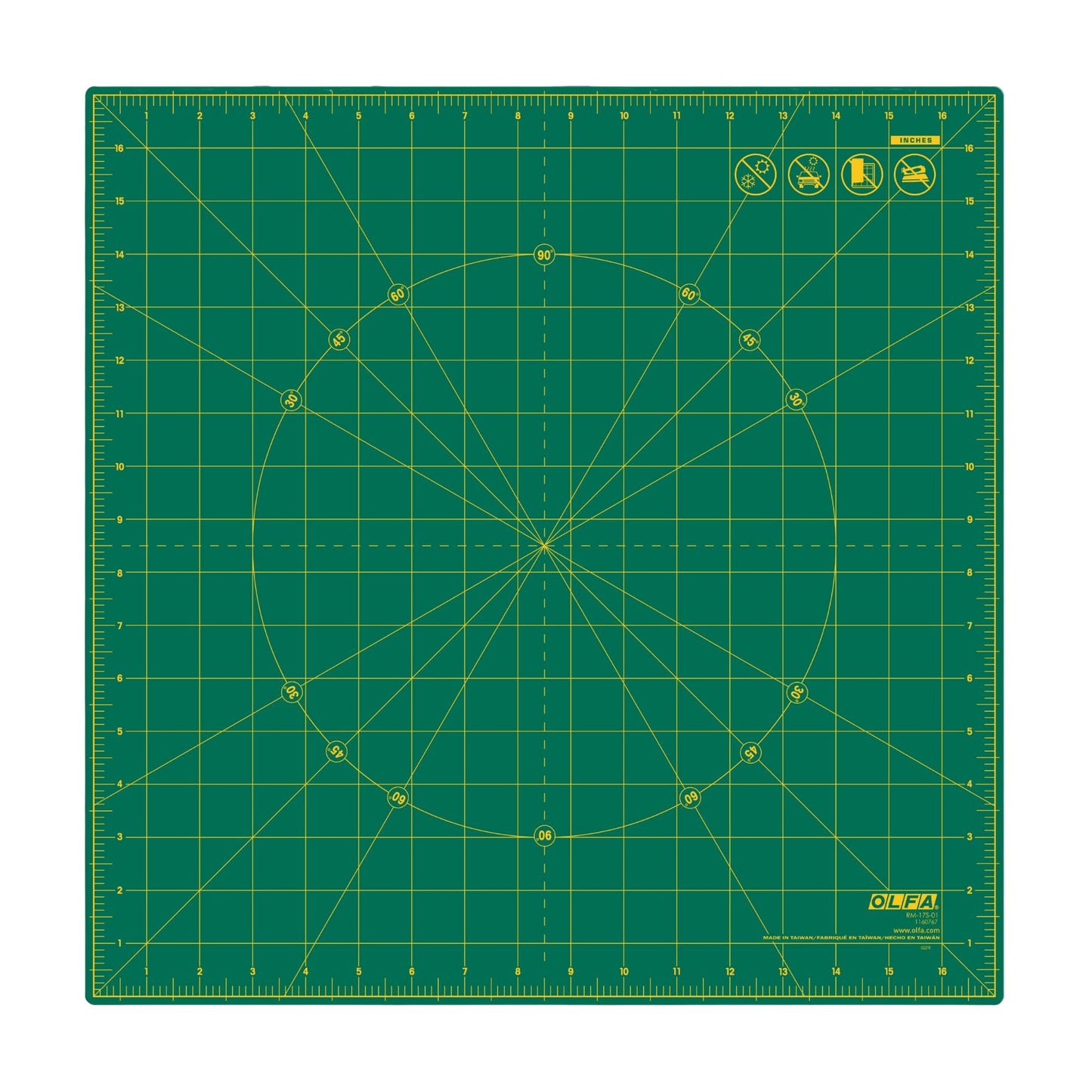17"x17" (New) OLFA Rotating Cutting Mat - Self Healing Square Rotary Mat with Grid for Fabric, Sewing, Quilting, & Crafts, Rotates 360 Degrees, Use with Rotary Cutters