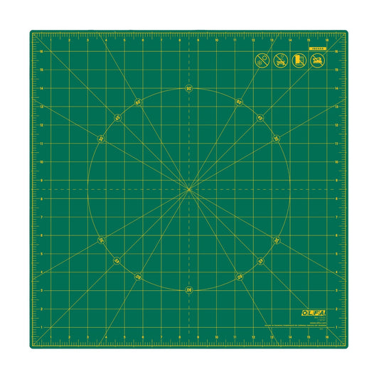 17"x17" (New) OLFA Rotating Cutting Mat - Self Healing Square Rotary Mat with Grid for Fabric, Sewing, Quilting, & Crafts, Rotates 360 Degrees, Use with Rotary Cutters