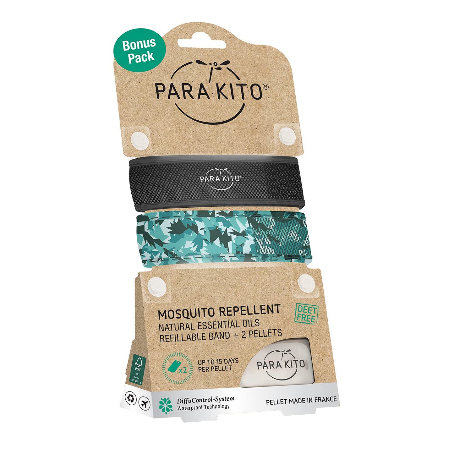 PARA'KITO Mosquito Repellent Bracelets + Refill Pellets Bundle | w/Peppermint Oil, Essential Oils | Hiking & Camping Accessories | Paraben Free, DEET Free - 2 Wristbands & 2 Refills