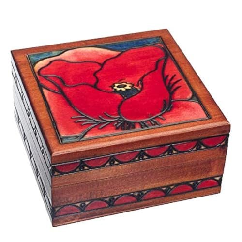 Enchanted World of Boxes Georgia O'Keefe Red Poppy Flower Polish Linden Wood Jewelry Keepsake Box
