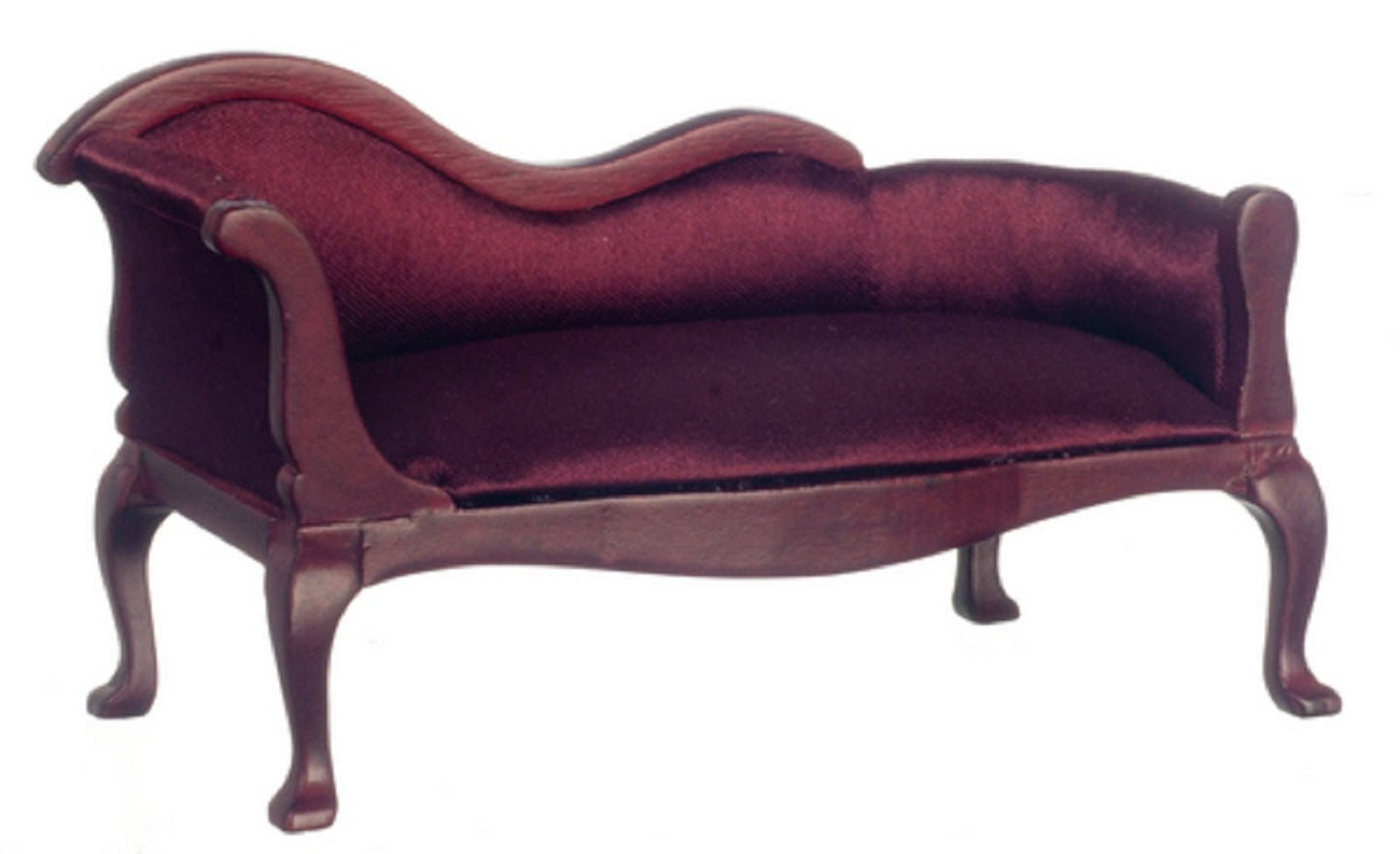 Dollhouse Miniature 1:12 Scale Mahogany and Satin Burgundy Chaise #T3529