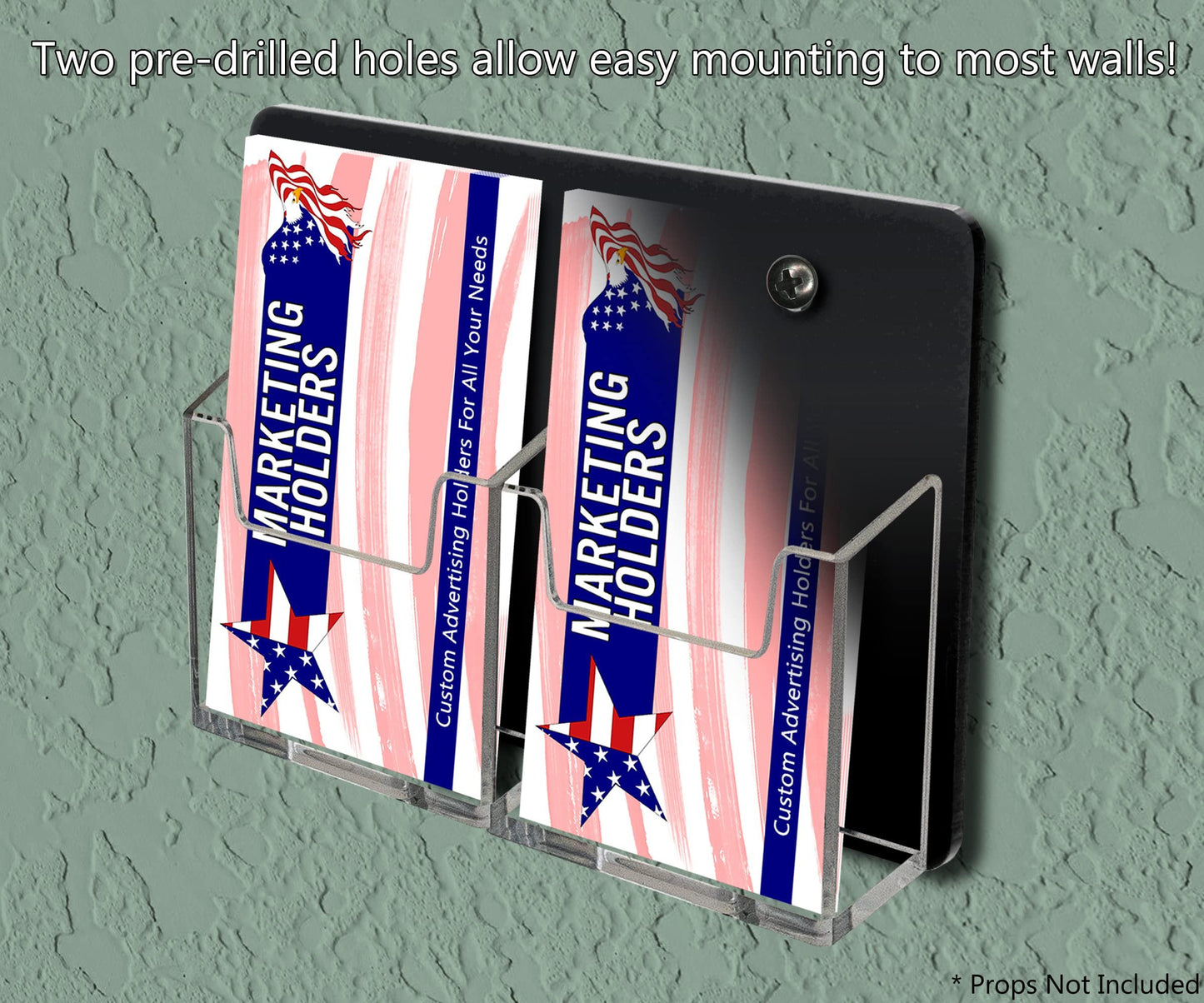 Marketing Holders Hanging Vertical Business Cards Holder with Hardware 2 Pocket for 2" x 3.5" Stickers Gift or Contact Info Cards Retail Rack Black Back Clear Pockets