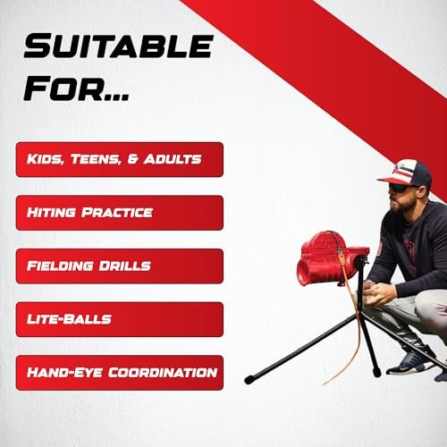 Heater Sports Power Alley Lite 360 Baseball Pitching Machine - Pitches Lite Balls 40-80 MPH Fastballs, Sliders, & Curves | Accurate, Durable, & Portable Training Tool for Batting & Field Practice