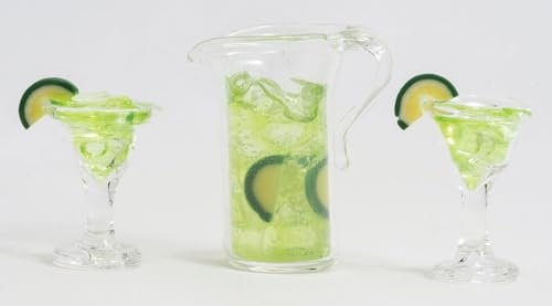 Dollhouse Miniature Glass Pitcher of Margarita with 2 Filled Glasses