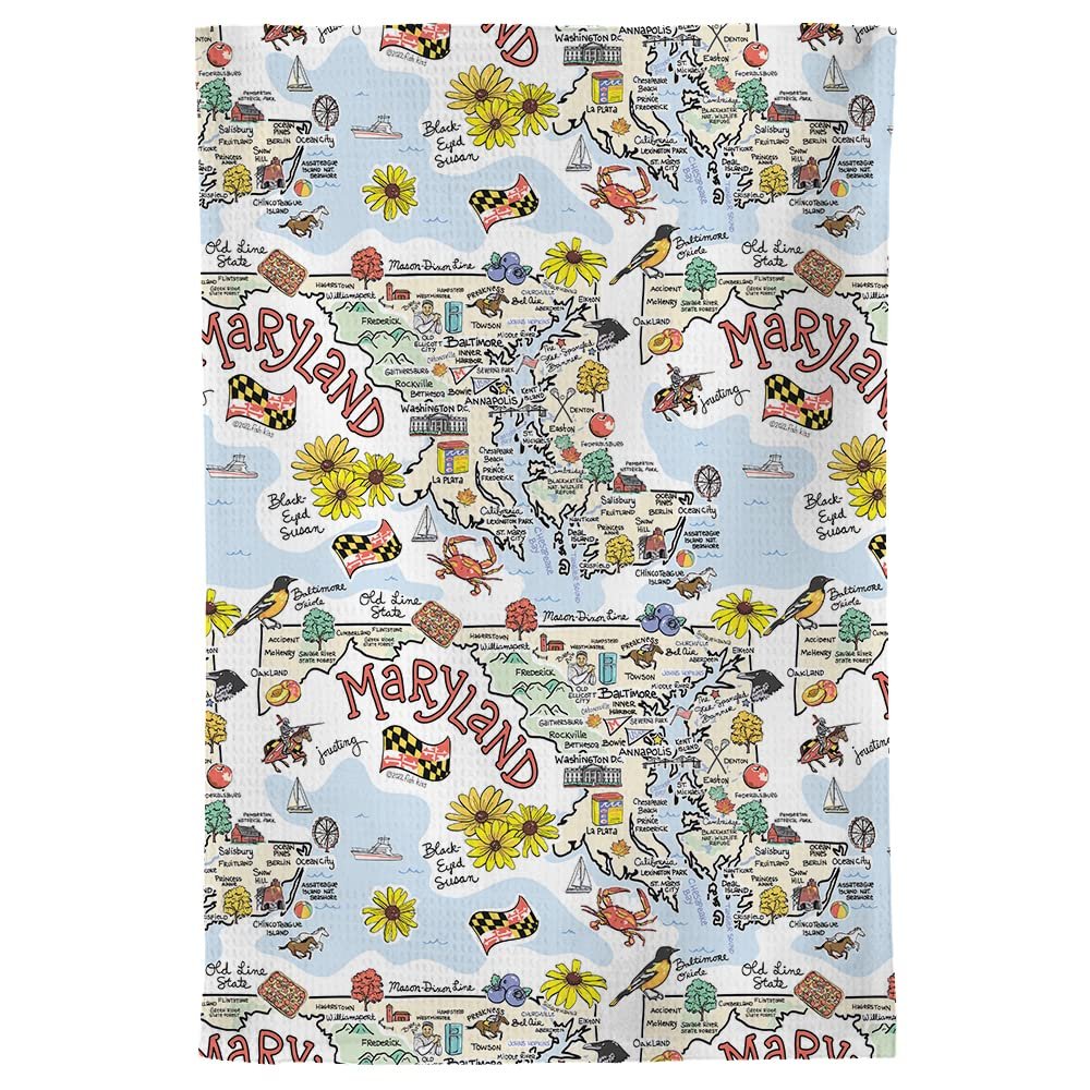 Fish Kiss 16"x24" Map Towel is 100% Microfiber Waffle Weave Help You Explore in Detail – Our Super Absorbent & Soft, Machine Washable State Map Towel is Stain & Wrinkle Resistant