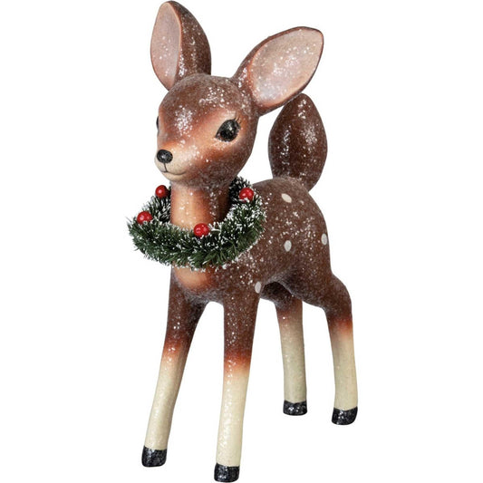 Primitives by Kathy Christmas Standing Deer Polyresin Sisal Wreath Berries Glitter - One Figurine 9.25 Inches - 104306 - Brown