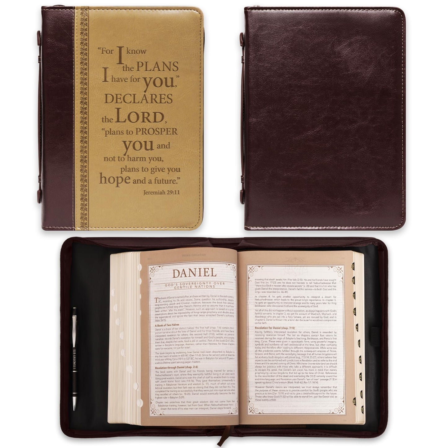 Christian Art Gifts Men's Classic Bible Cover I Know The Plans Jeremiah 29:11, Brown/Tan Faux Leather