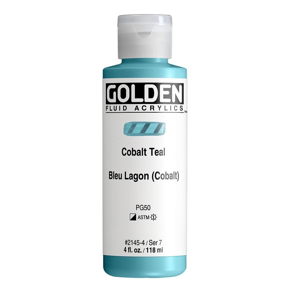 Fluid Acrylics by GOLDEN, Cobalt Teal, 4 fl. oz. Bottle, Professional Acrylic Paint, Semi-Opaque