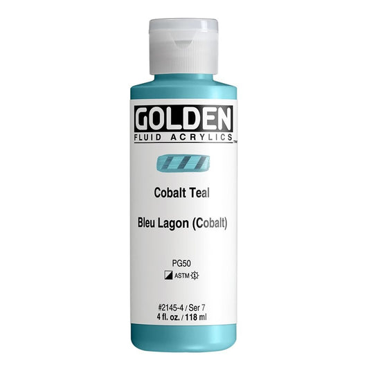 Fluid Acrylics by GOLDEN, Cobalt Teal, 4 fl. oz. Bottle, Professional Acrylic Paint, Semi-Opaque