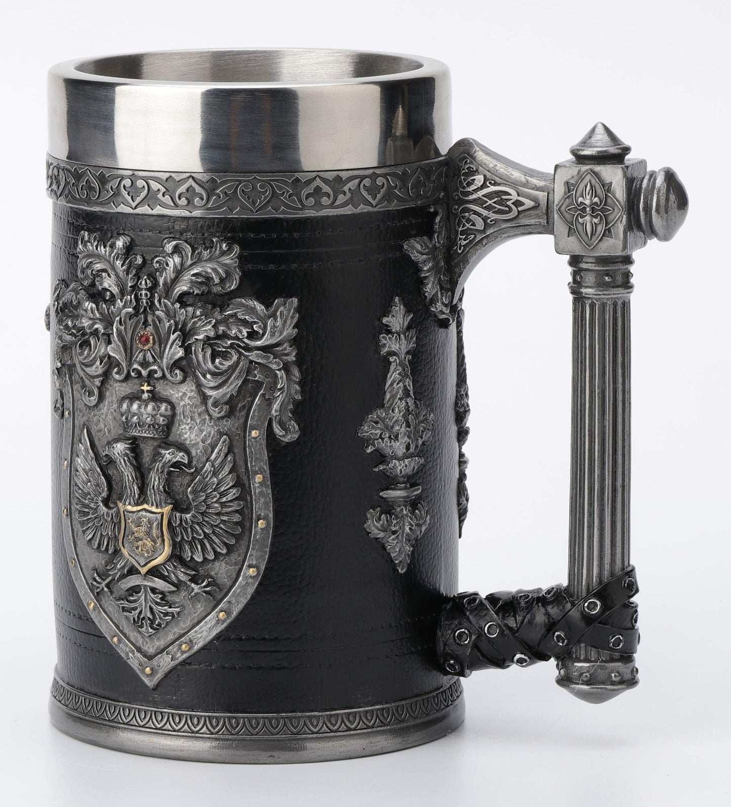 Veronese Design 6 1/4 Inch Double Headed Eagle Crest Axe Handle Beer Stein Cold Cast Resin Pewter Finish Statue Home Decor