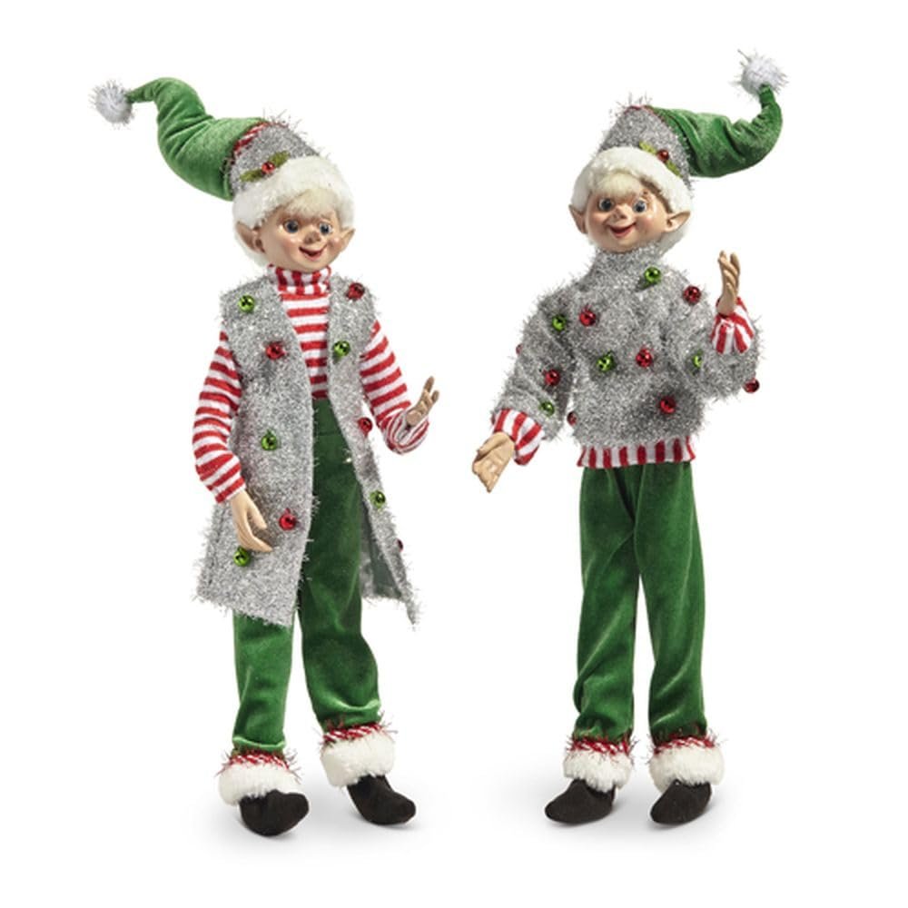 Raz Imports 2024 Tinsel Town 16"" Posable Christmas Party Elf, Assorted of 2, 4402414