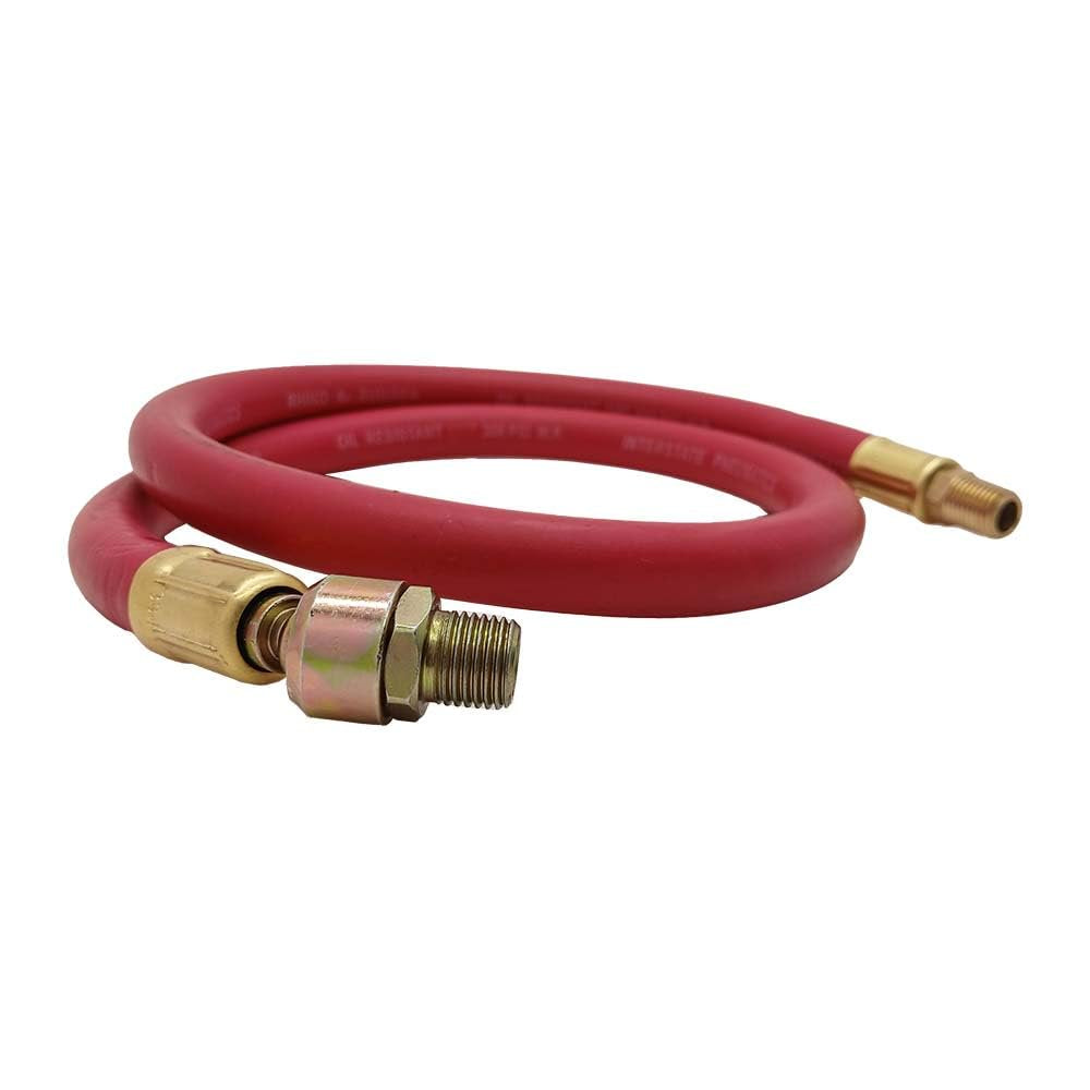 Red Rubber Air Hose Whip 3' Long 1/4" I.D. with 1/4" Male Ball Swivel