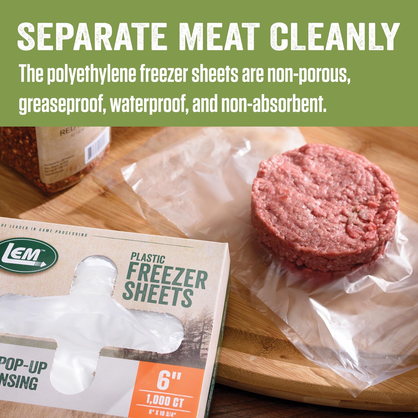 LEM Products 6" Freezer Sheets, Non-Stick, Non-Porous Polyethylene, 1000 Count Box