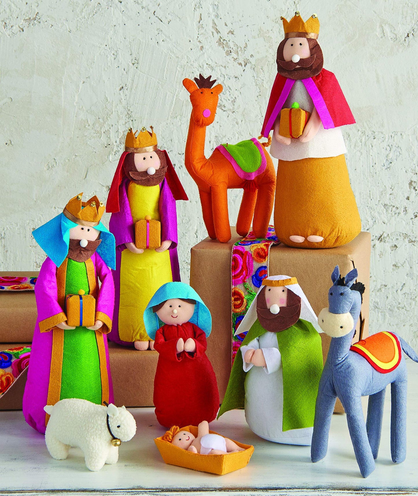 Betsey Cavallo Large Fabric Christmas Nativity Set, 9 Pieces, 15.5 Inch Tall