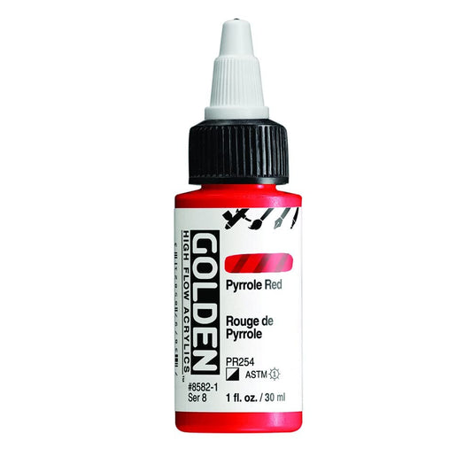 High Flow Acrylics by GOLDEN, Pyrrole Red, 1 fl. oz. Bottle, Professional Acrylic Paint, Semi-Opaque