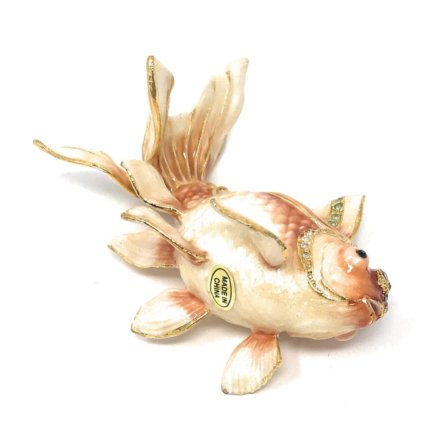 Kubla Crafts Enameled Fantail Koi Goldfish Trinket Box, Accented with Austrian Crystals, 3.5 Inches Long