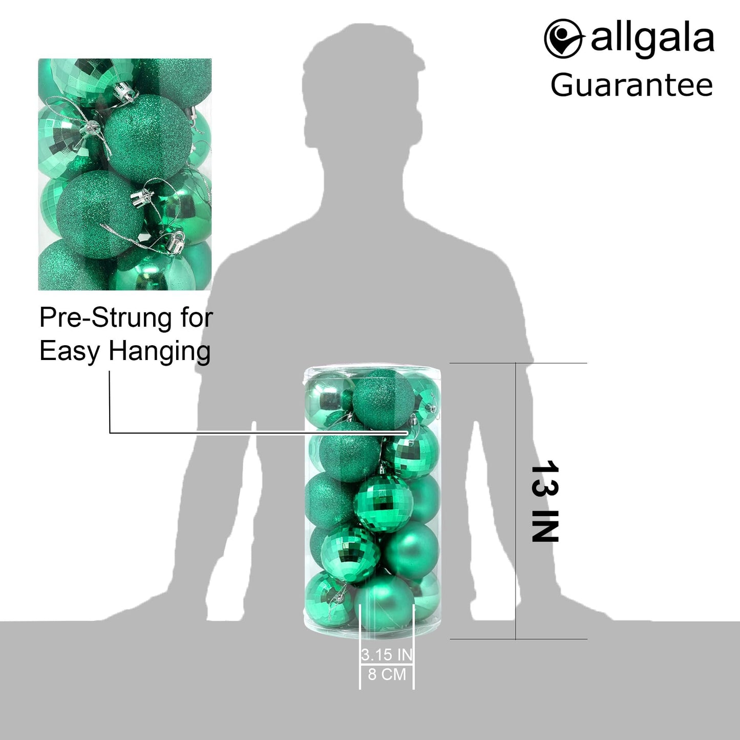 allgala 20 PK 3 Inch (8CM) Large Christmas Ornament Balls for Xmas Tree-4 Style-