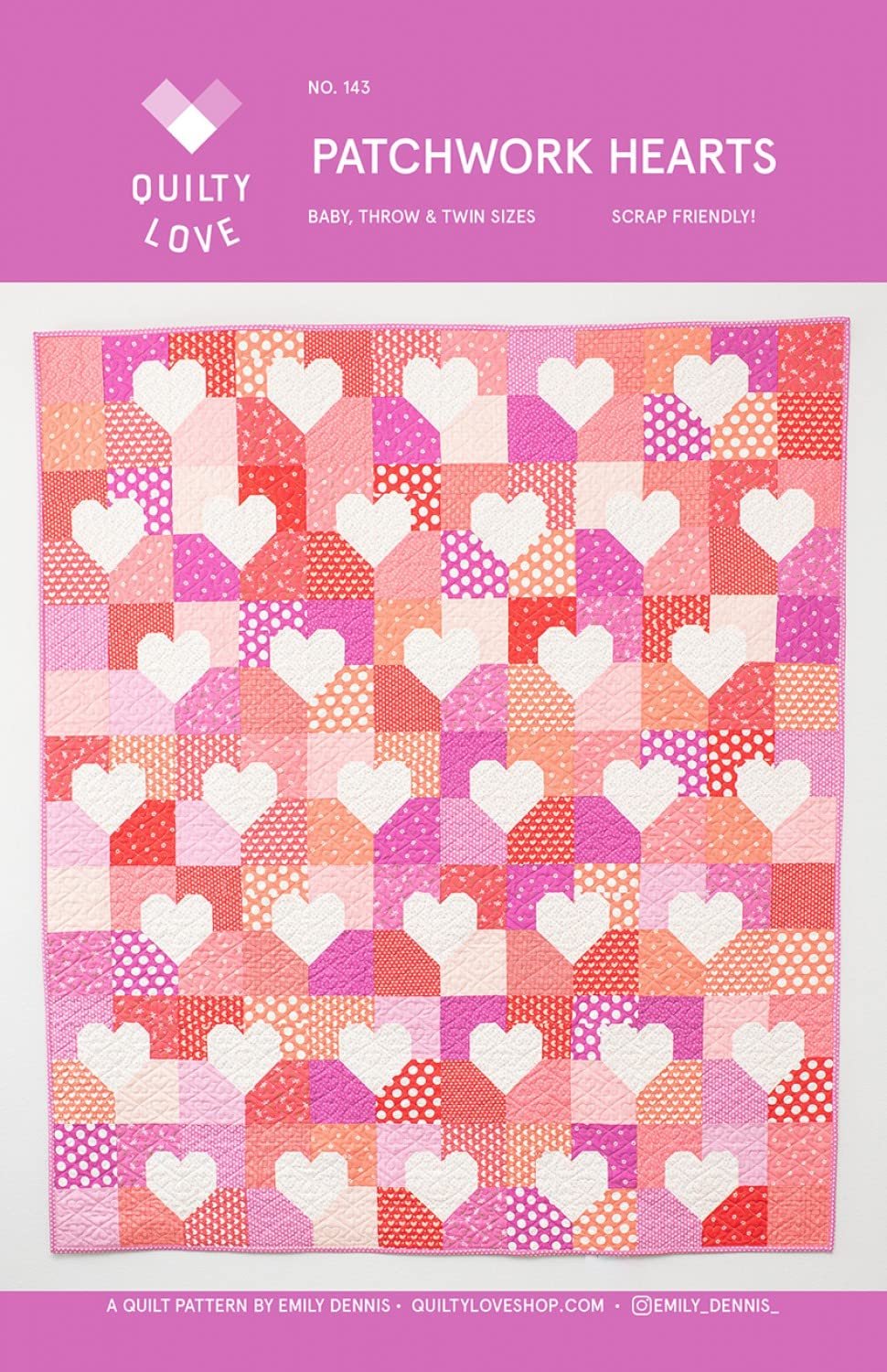 Patchwork Hearts Quilt Pattern (3 Size Options)
