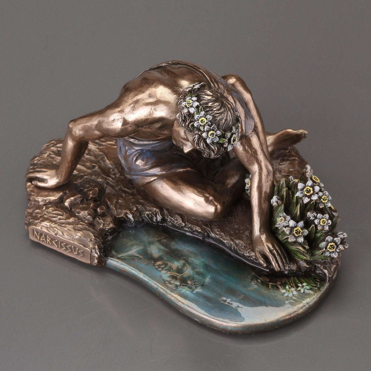 Veronese Design 6 3/4 Inch Narcissus and his Reflection Cold Cast Resin Bronze Finish Sculpture