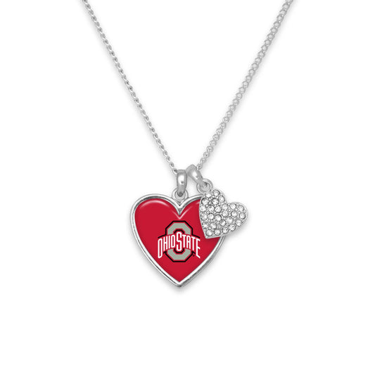 Ohio State Buckeyes Amara Crystal Heart Silver Chain Necklace Jewelry Gift OSU