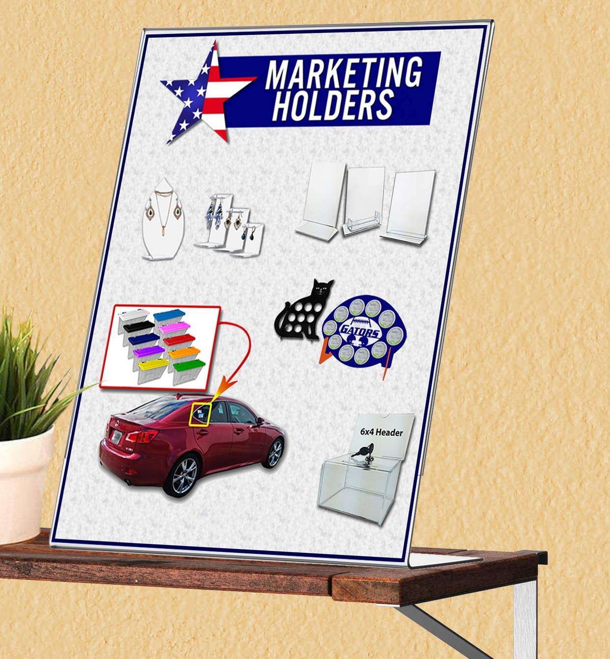 Marketing Holders Sign Holder Display Stand 11 x 14 Table Top Side Loading Slanted Back Large Printed Media Business Signage for Retail Locations Offices and Medical Complexes